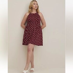 Torrid 10 00x Torrid Mini Skater Dress Halter Dots Burgundy Pretty Woman Style